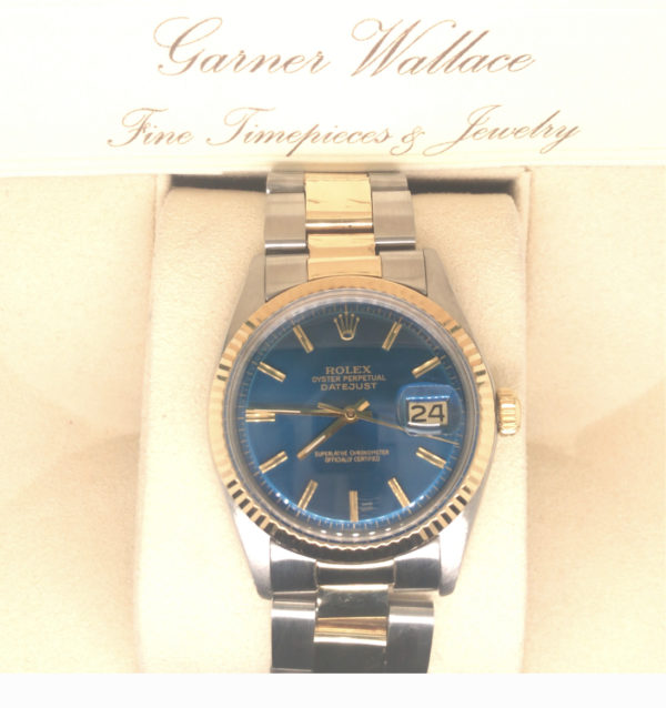Gold and Stainless Steel Rolex Datejust with blue dial